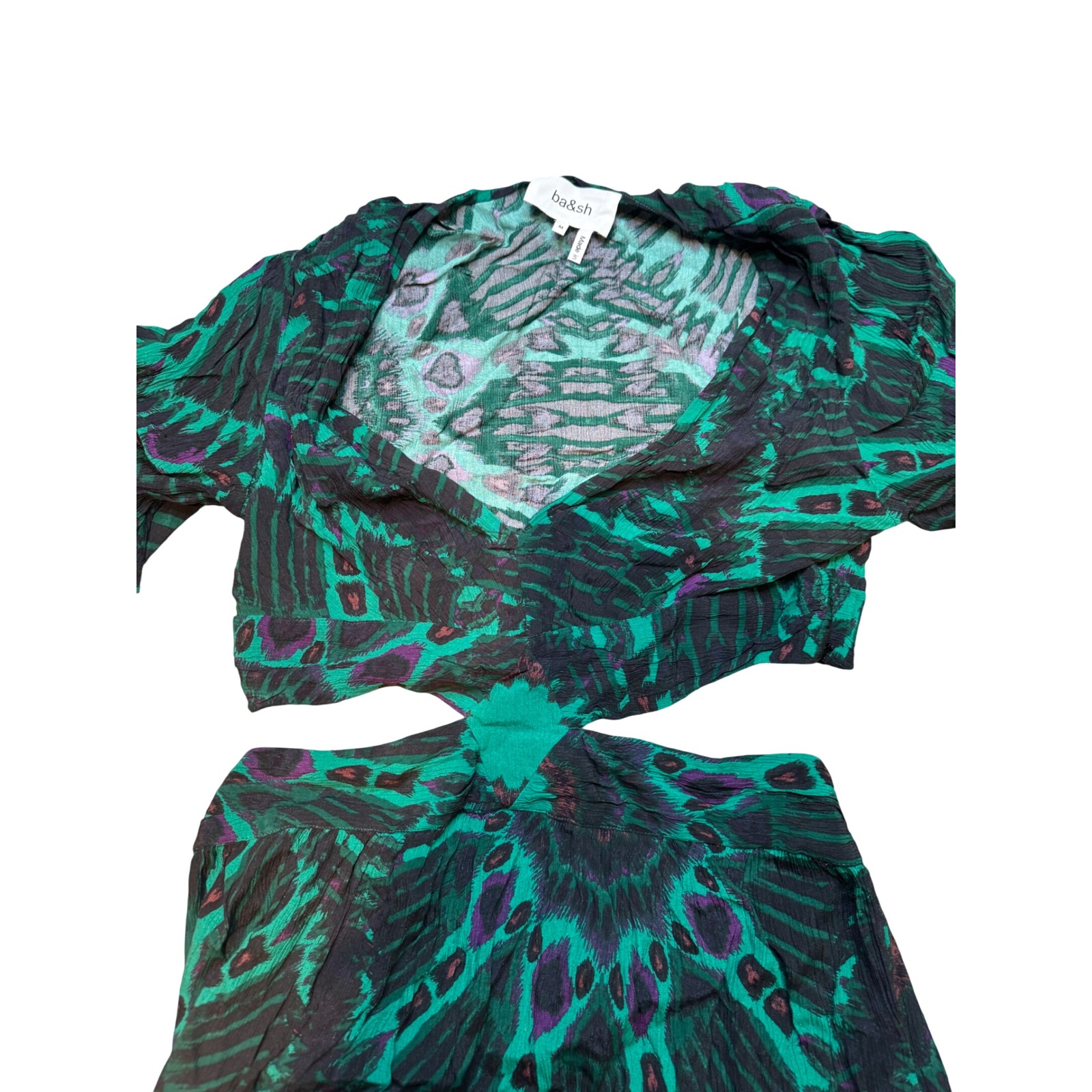 Ba&Sh Maxi Dress Green Mandala Print Cutout V Neck Short Sleeve Size M — image 5 of 8